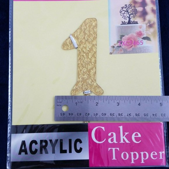 Cake Topper number 1 ONE ACRYLIC gold First Birthday Wedding Anniversary - Picture 3 of 3